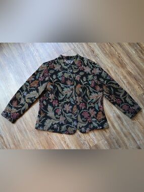 Vintage Portrait Floral Tapestry Novelty Art To Wear Jacquard Jacket Womens XL